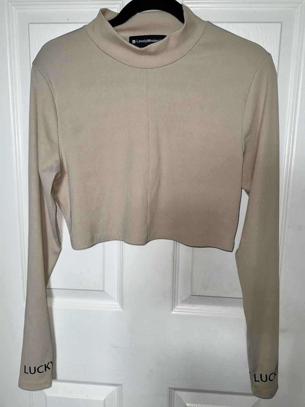 Ribbed Crop Top in Beige - Size 1XL